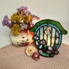 Iridescent Blue Stained Glass Fairy Door Candle Holder