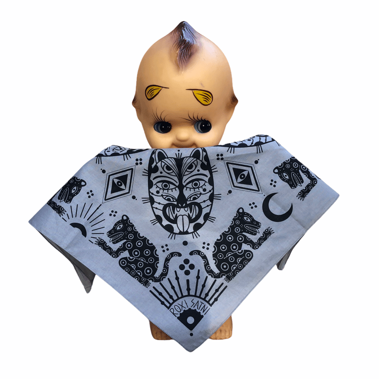 Bandanna “Ocelotl, the moon and the sun” Gray Image 3