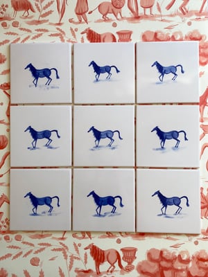 Image of Single Horse Cobalt Tile