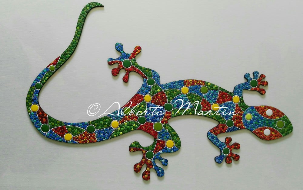Image of Lizard - Gecko 1/ dot art mdf/ handpainted/ Gift ideas/ by Alberto Martin