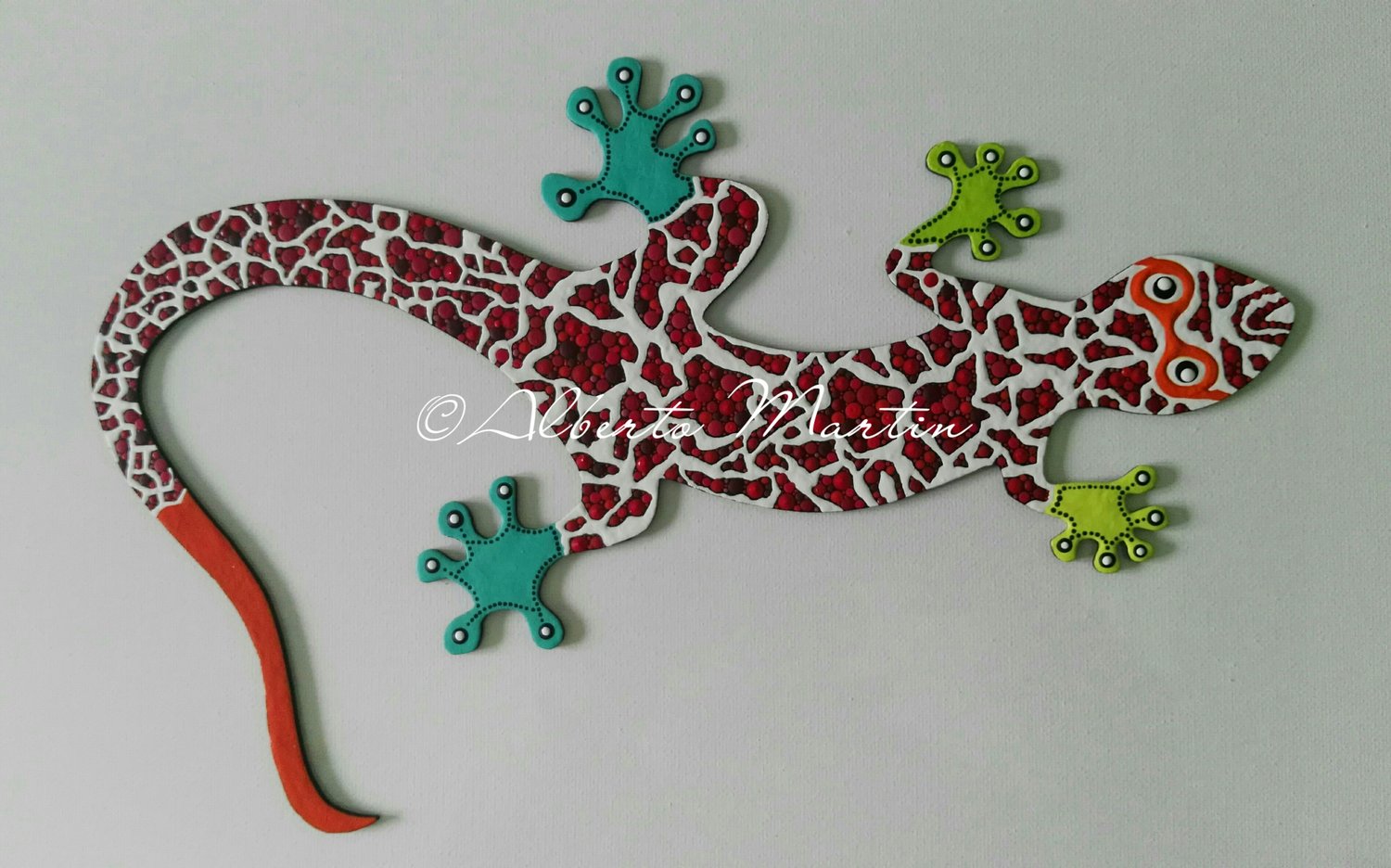 Image of Lizard - Gecko 3/ dot art mdf/ handpainted/ Gift ideas/ by Alberto Martin