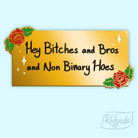 Hey Bitches and Bros and Non Binary Hoes Enamel Pin