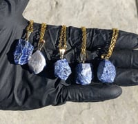 Image 3 of RAW SODALITE PENDANT WITH WITH 24" SHINY GOLD CHAIN (OPTIONAL)- BRAZIL 