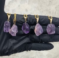 Image 2 of RAW AMETHYST PENDANT WITH 24" SHINY GOLD CHAIN (OPTIONAL)- BRAZIL 