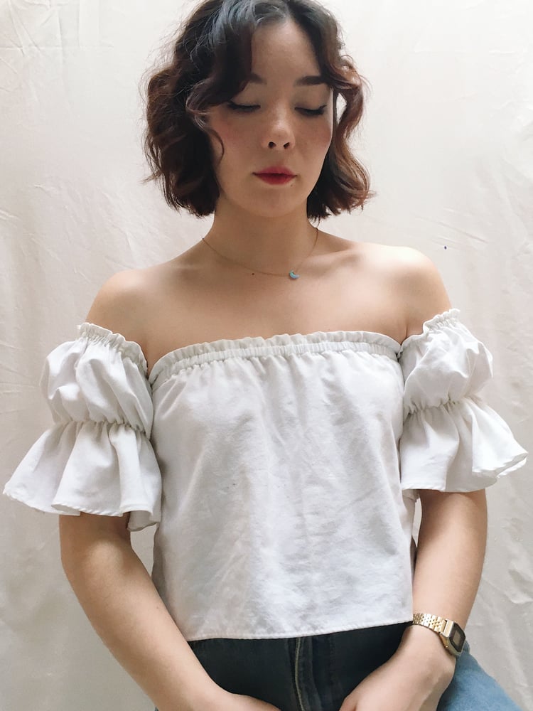 Image of Two Tiered Puff Sleeve Chemise — White