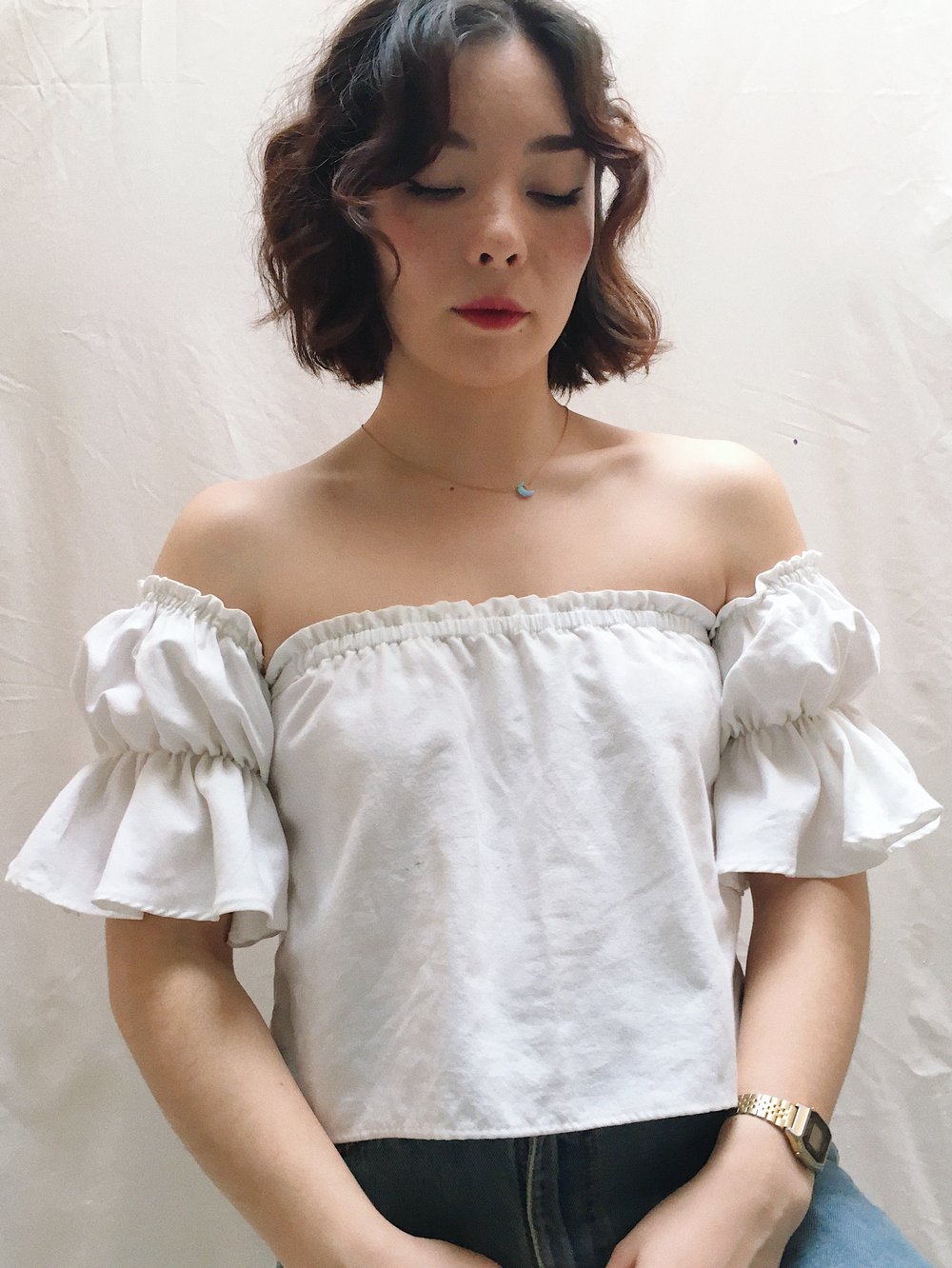 Image of Two Tiered Puff Sleeve Chemise — White