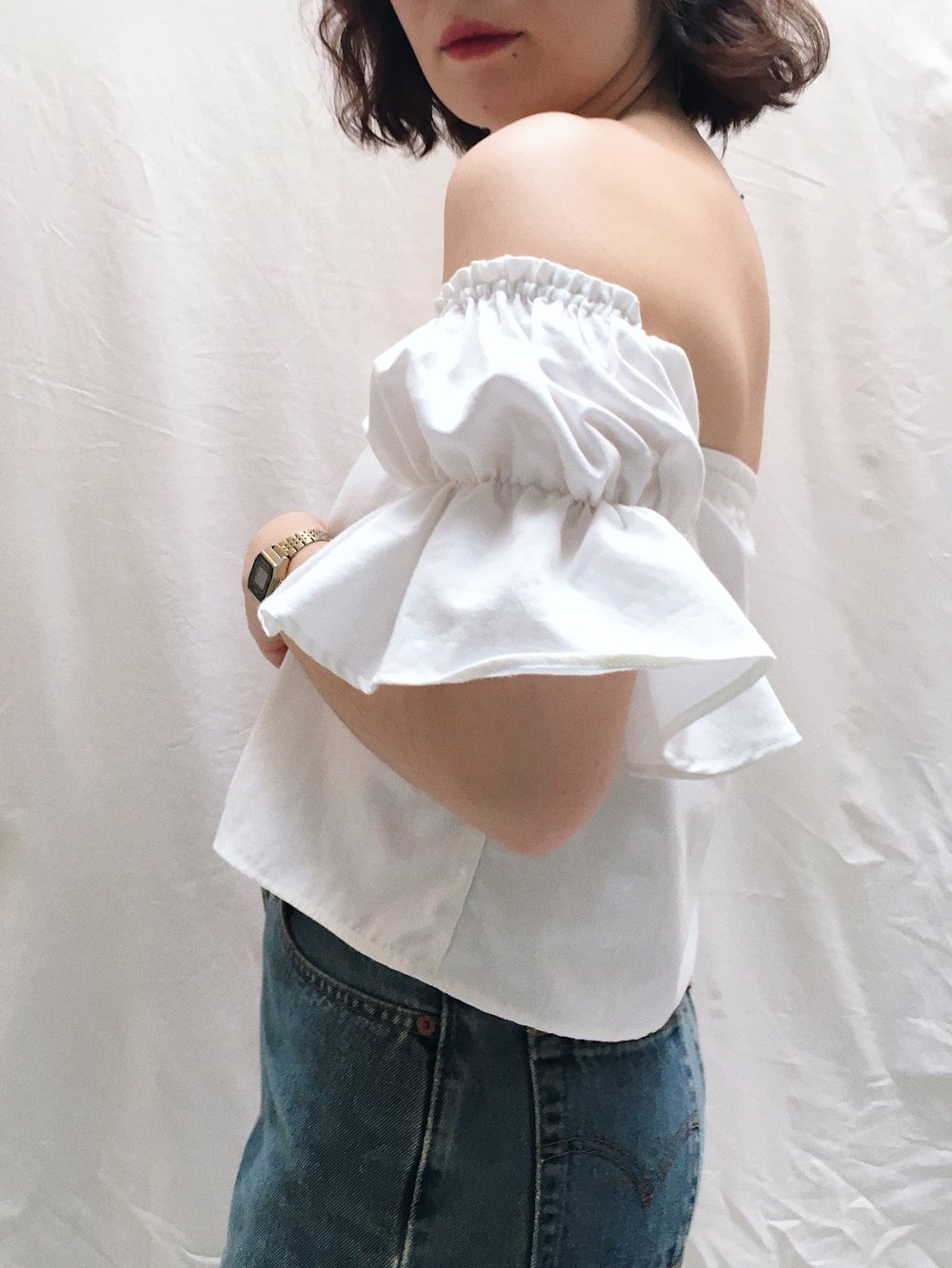 Image of Two Tiered Puff Sleeve Chemise — White