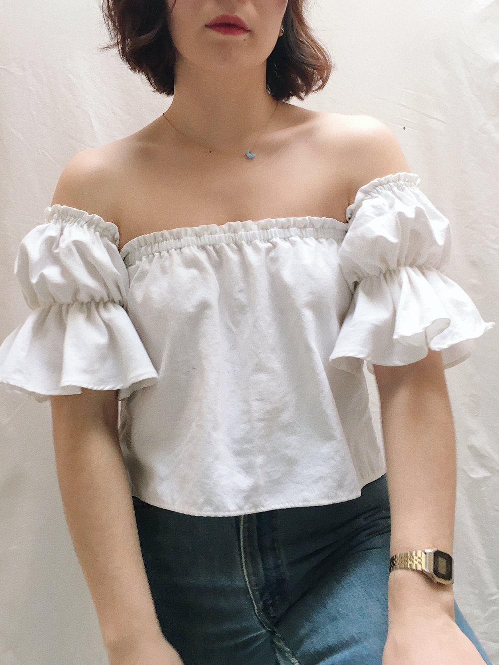 Image of Two Tiered Puff Sleeve Chemise — White