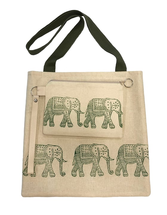 Image of Block Print Tote & Purse Set - Elephants