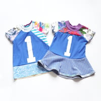 Image 2 of royal blue mix 12m 1st 1 one first birthday bday short sleeve tunic dress courtneycourtney 