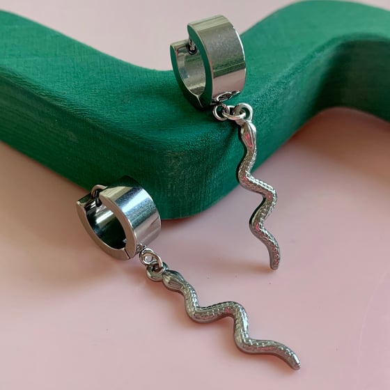 Image of Silver Snake Huggie Hoops