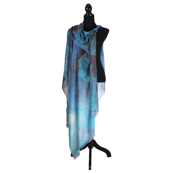 Image of Cashmere Blue Autumn Leaves Button Shawl