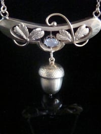 Image 1 of Art Nouveau 15ct yellow gold acorn and moonstone necklace