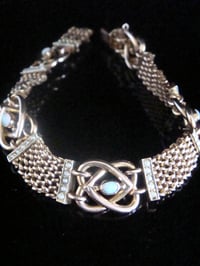 Image 1 of Victorian 9ct rose gold natural opal seed pearl lovers knot bracelet 16.2g