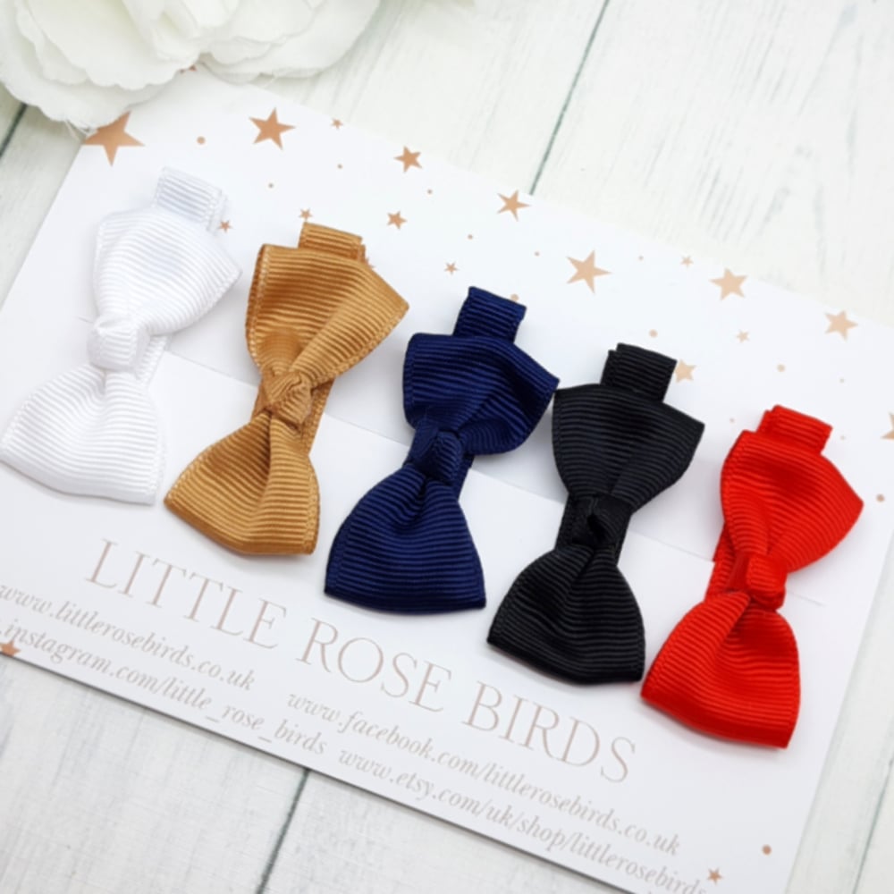 Set of 5 Mini Ribbon Hair Clips - Classic Set