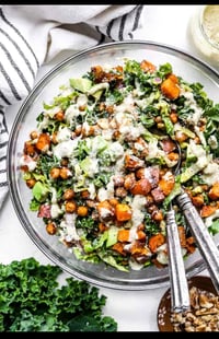 Image 1 of Chickpea Kale Caesar Salad with Roasted Sweet Potatoes 