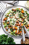 Chickpea Kale Caesar Salad with Roasted Sweet Potatoes 