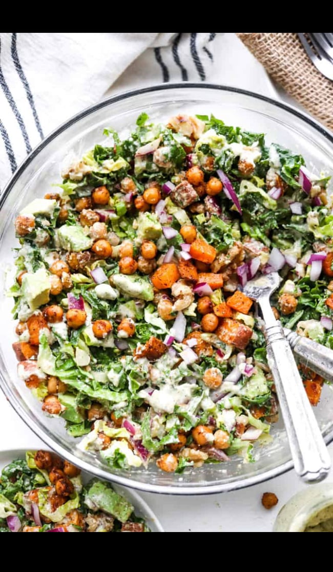 Chickpea Kale Caesar Salad with Roasted Sweet Potatoes Chubby Vegan Nola