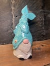 Black Speckled Sea Green and White Ceramic Decorative Fishing Gnome Incense Burner