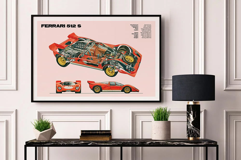 Ferrari 512 S Retro Race Car Poster – Aesthetic Wall Decor