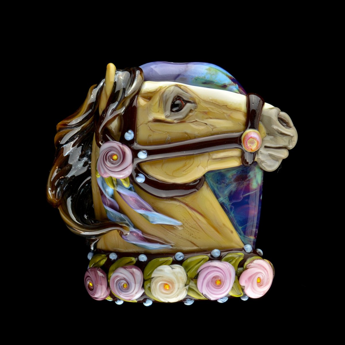 Image of XXXL. Zephyr Carousel Horse - Flamework Glass Sculpture Bead
