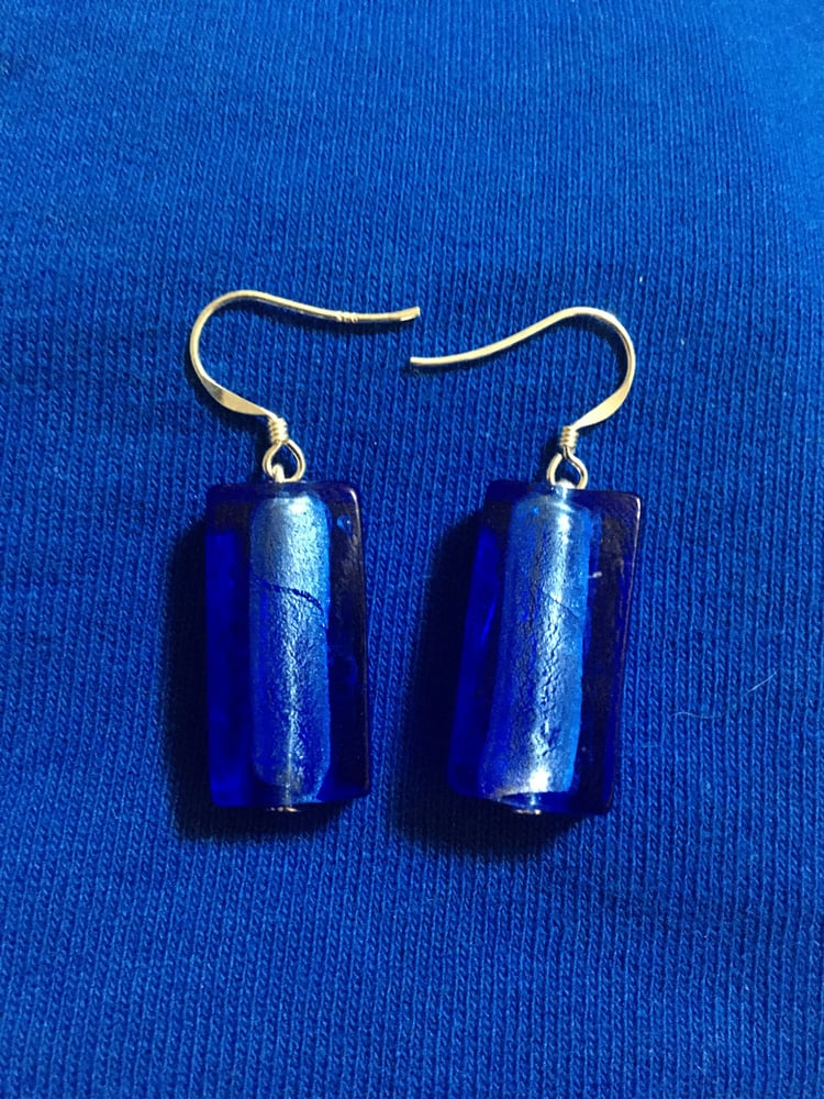 Image of Blue rectangle glass earrings 