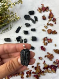 Image 2 of BLACK TOURMALINE PENDANT WITH 24" SILVER CHAIN (OPTIONAL) - BRAZIL 