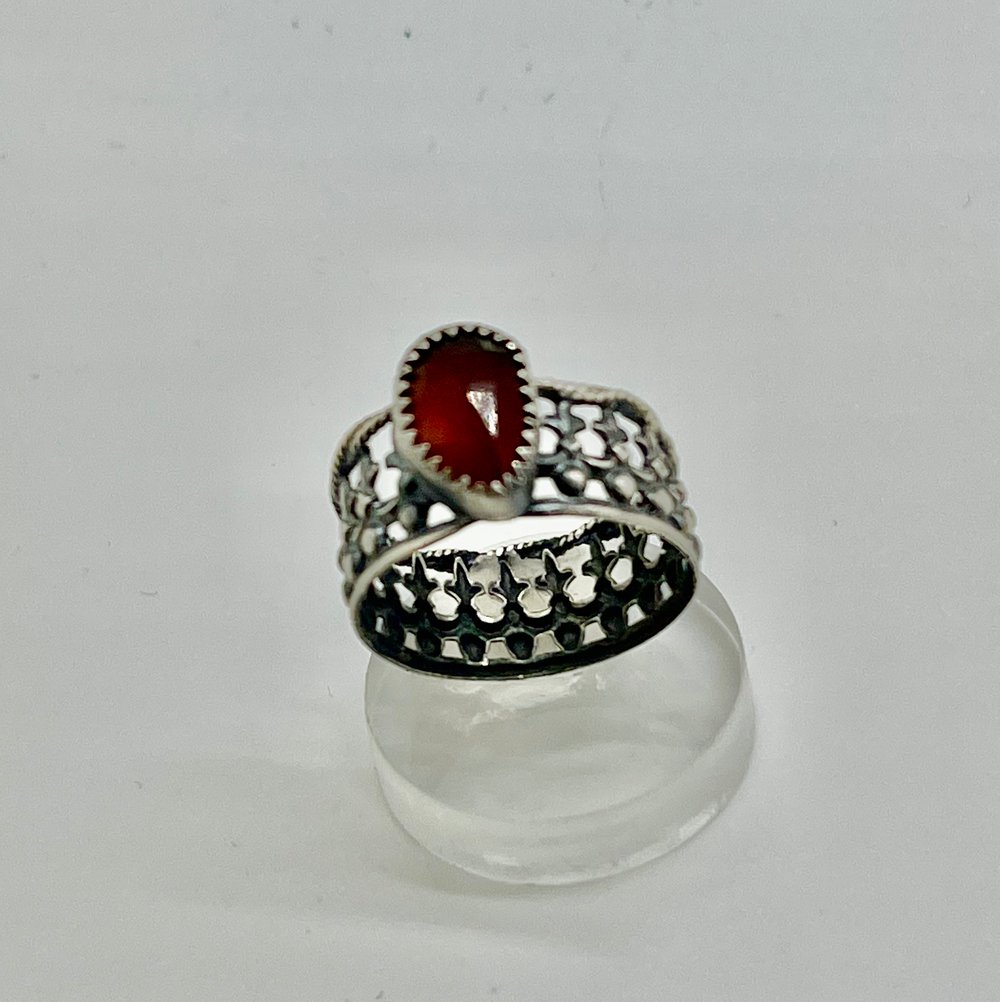 Image of  Crown Ring with Rose Cut Hessonite Garnet Size 6.5