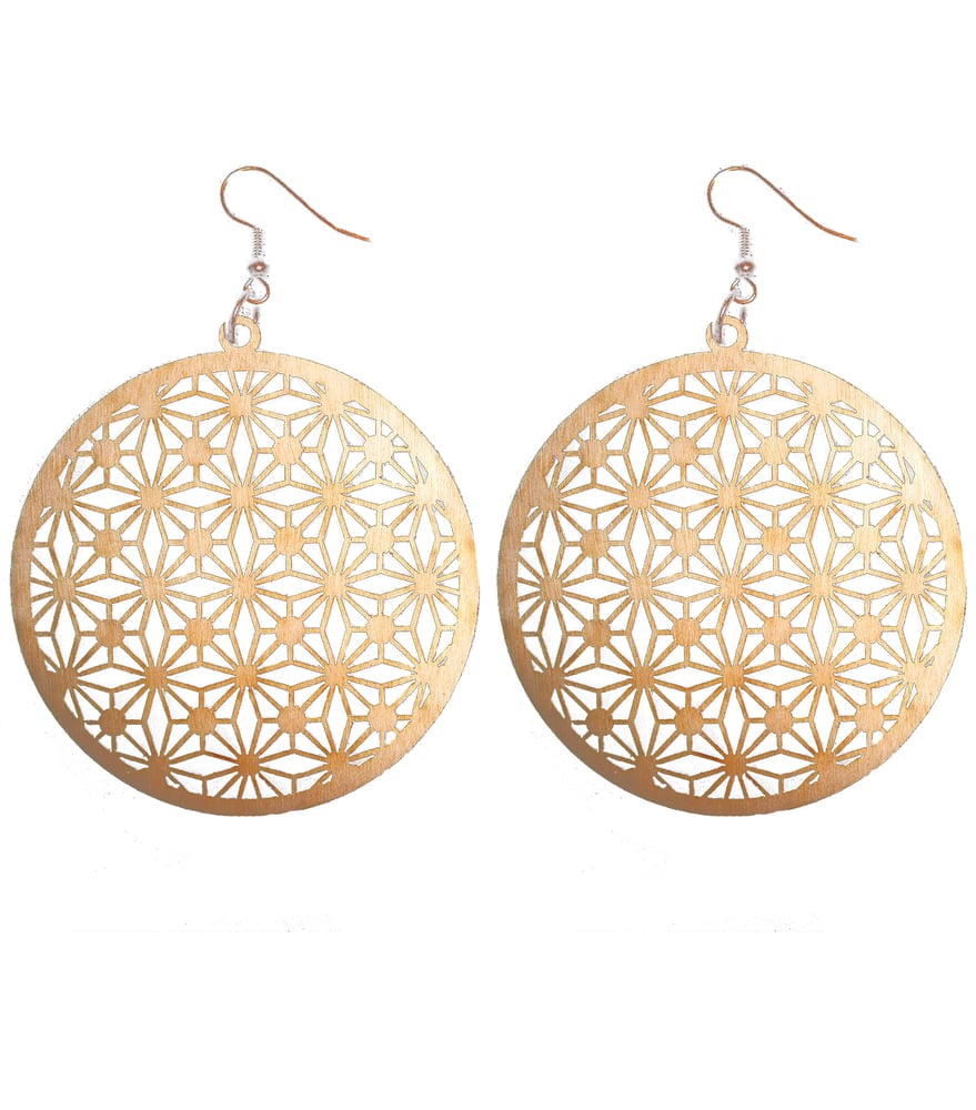 Image of CHERRY WOOD LASER CUT EARRINGS WOOD AND COPPER