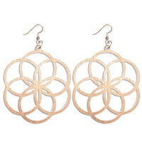 CHERRY WOOD LASER CUT EARRINGS WOOD AND COPPER FLOWER OF LIFE