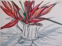 Image 2 of Birds of paradise in a silver tea pot