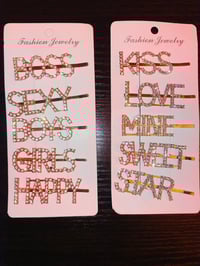 Image 1 of Gold Wording Rhinestone Hair Pin 
