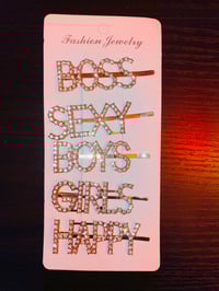 Image 2 of Gold Wording Rhinestone Hair Pin 