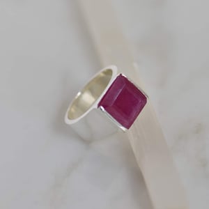 Image of Bo Rai Pink Ruby square cut wide band silver ring