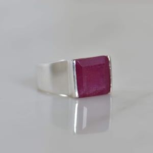 Image of Bo Rai Pink Ruby square cut wide band silver ring