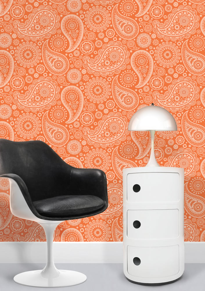 Image of Paisley Crescent Wallpaper - Tangerine Dream