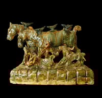 IAN GREGORY - 'HORSES WITH HOUNDS & CROWS' - CERAMIC SCULPTURE