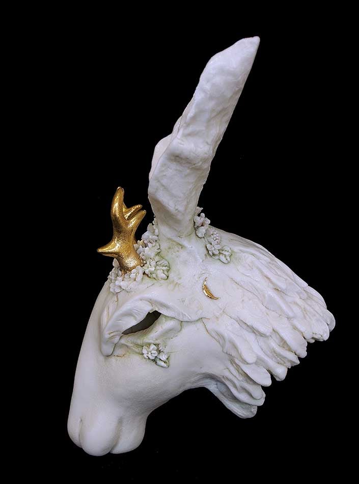 Image of JENNIE McCALL - PORCELAIN HARE SCULPTURE WITH ANTLERS