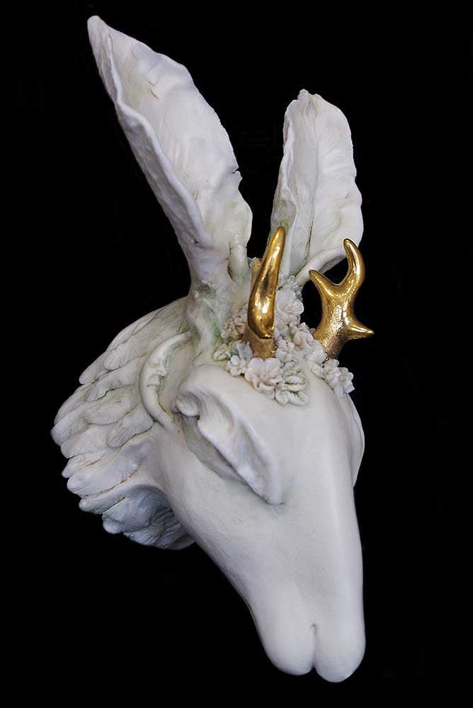 Image of JENNIE McCALL - PORCELAIN HARE SCULPTURE WITH ANTLERS