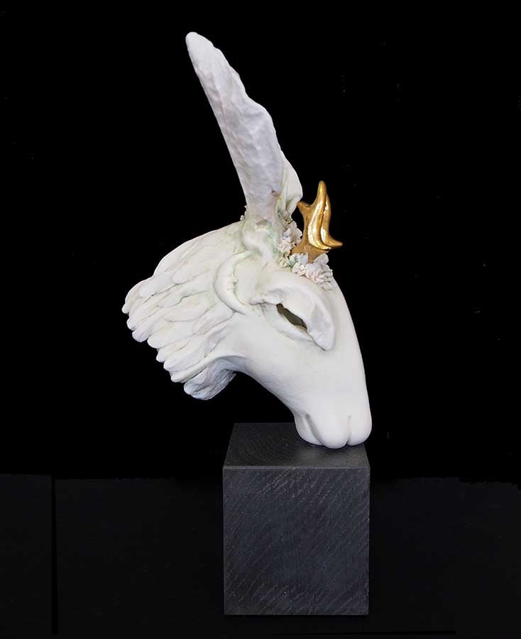 Image of JENNIE McCALL - PORCELAIN HARE SCULPTURE WITH ANTLERS