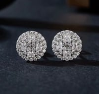 Image 1 of Luxury Round Baguette Cut Iced Out Moissanite Diamond 925 Sterling Silver Earrings