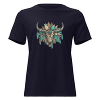 Image 2 of Women's Relaxed T-Shirt, Turquoise & Brown Skull Tee, Western
