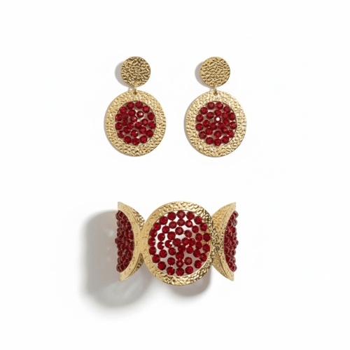 Image of Ruby Red Textured Disc Drop Earrings