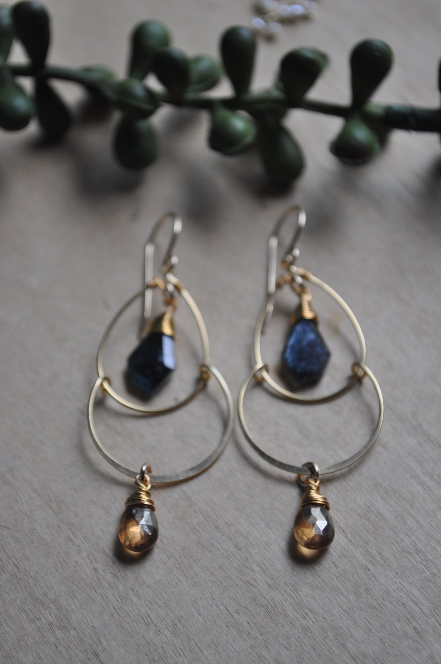 Image of Teal Kyanite & Mystic Quartz Teardrop Dangles