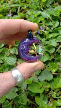 Image 1 of Blue stardust over star gazer crescent moon holding opal