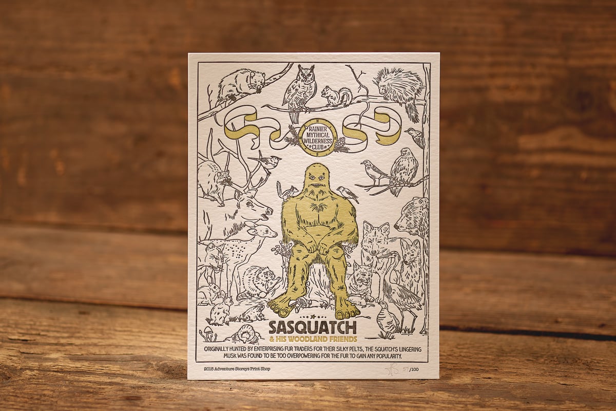 Image of Sasquatch & His Woodland Friends - Limited Edition Letterpress Print (8.5 x 11")