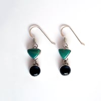 Image 1 of Fox Turquoise & Black Onyx Sterling Silver Earrings