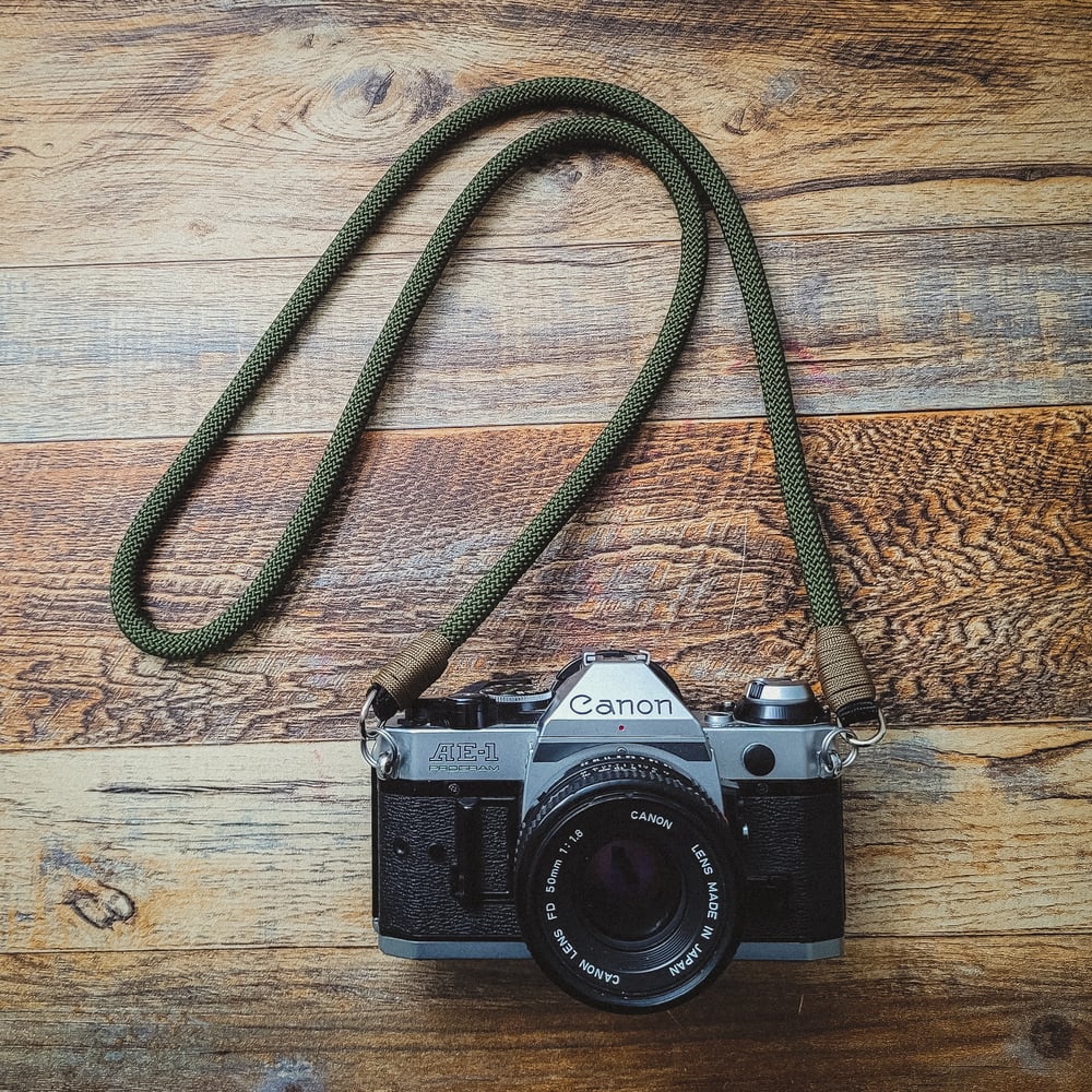 Image of Olive drab rope shoulder strap w/ split ring attachments