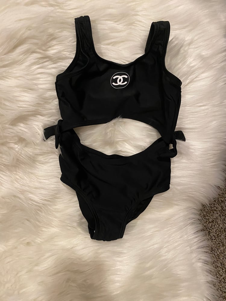 Image of Black one piece cut out Chanel bathing suit