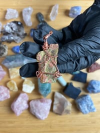 Image 1 of UNAKITE WRAPPED IN COPPER PENDANT - INDIA 
